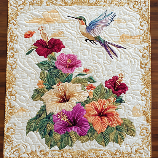 Hummingbird In Hibiscus WY1901029CL Quilted Table Runner