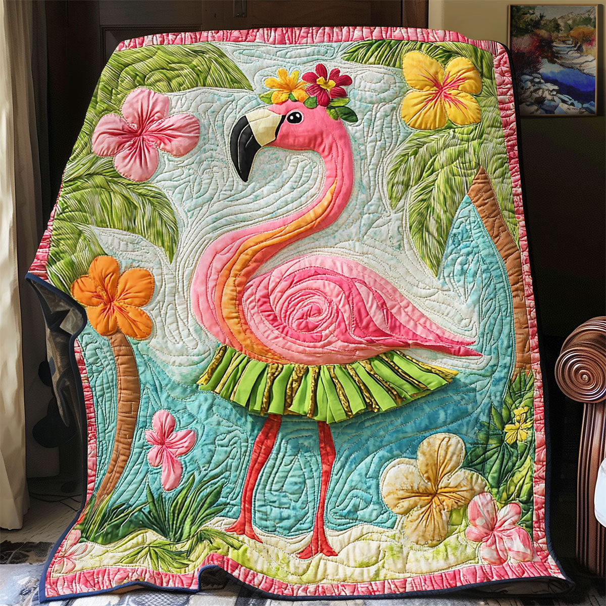 Beach Bloom Flamingo WY3103021CL Quilt