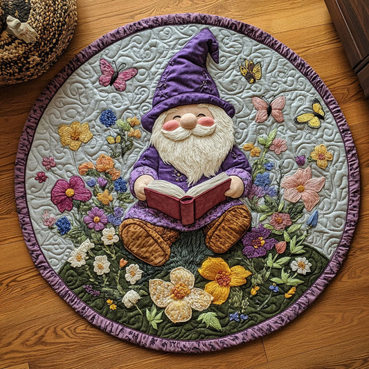 Whimsical Gnome With Flowers WY0107187CL Quilted Round Mat