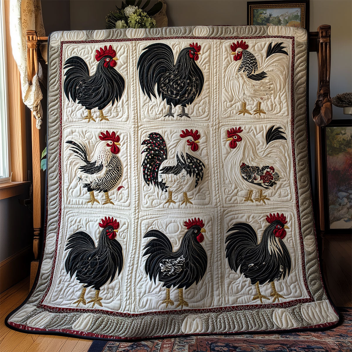 Black And White Rooster WY1303006CL Quilt