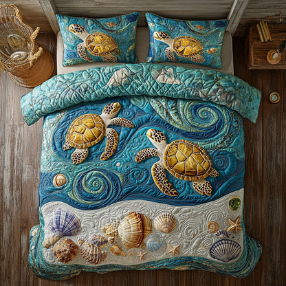Turtle In Spin Beach WY2805013CL Duvet Cover Set