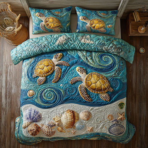 Turtle In Spin Beach WY2805013CL Duvet Cover Set