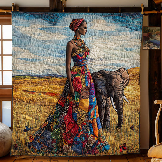 African Women And Elephant WY1002003CL Quilt