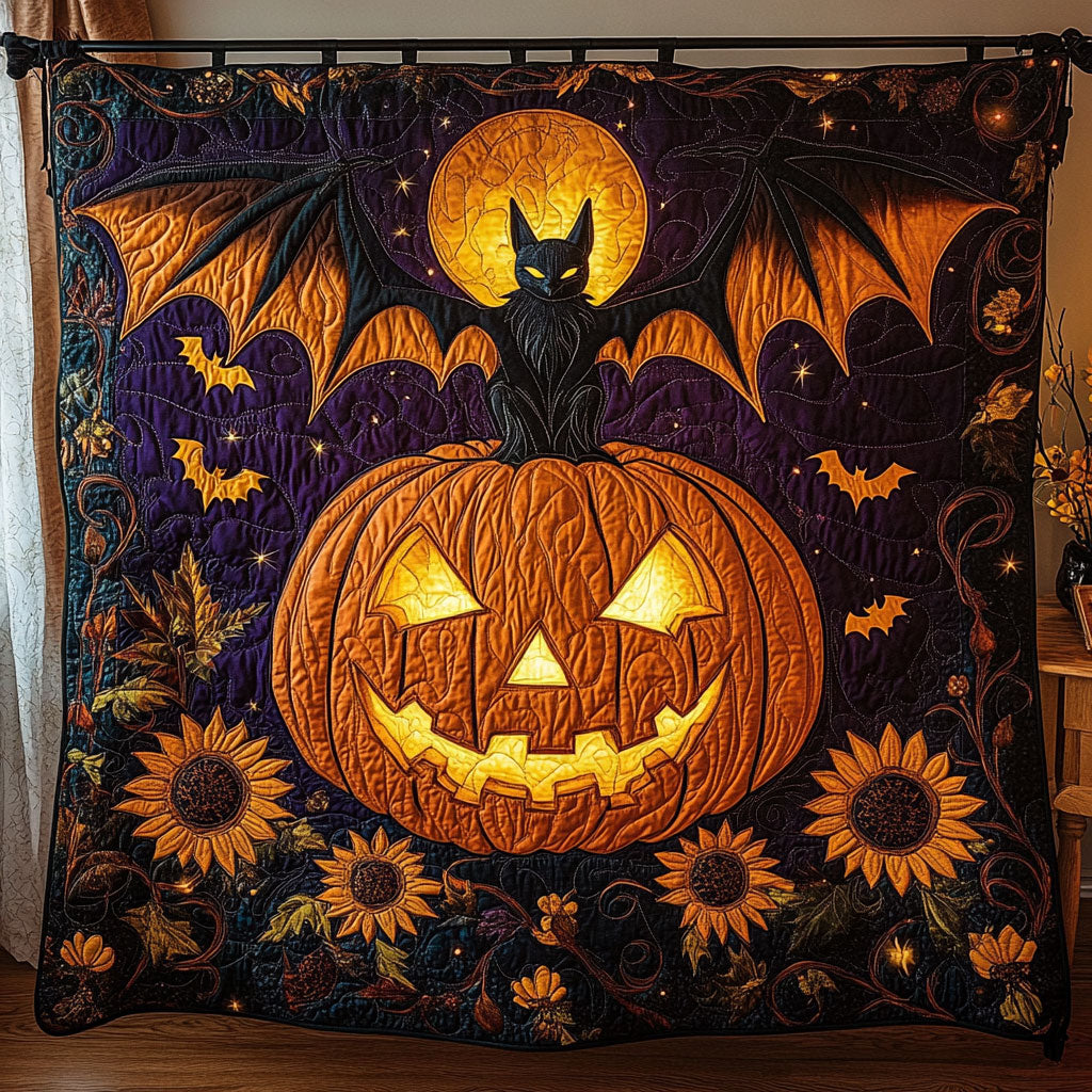 Bat On Pumpkin Sunflower WY1507004CL Quilt