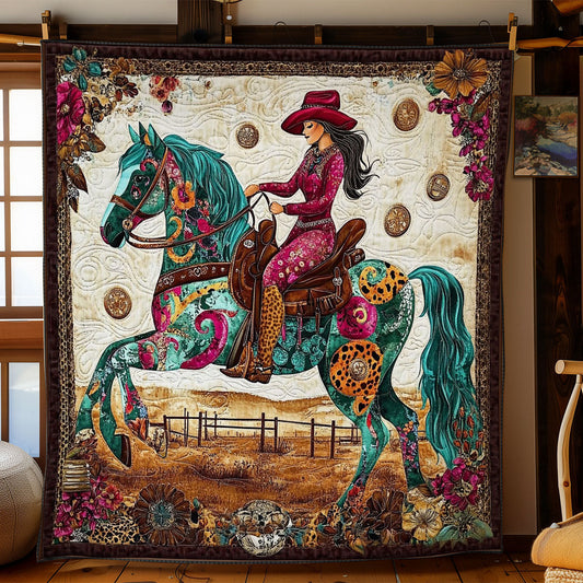 Vibrant Cowboy Riding Horse WY2201086CL Quilt