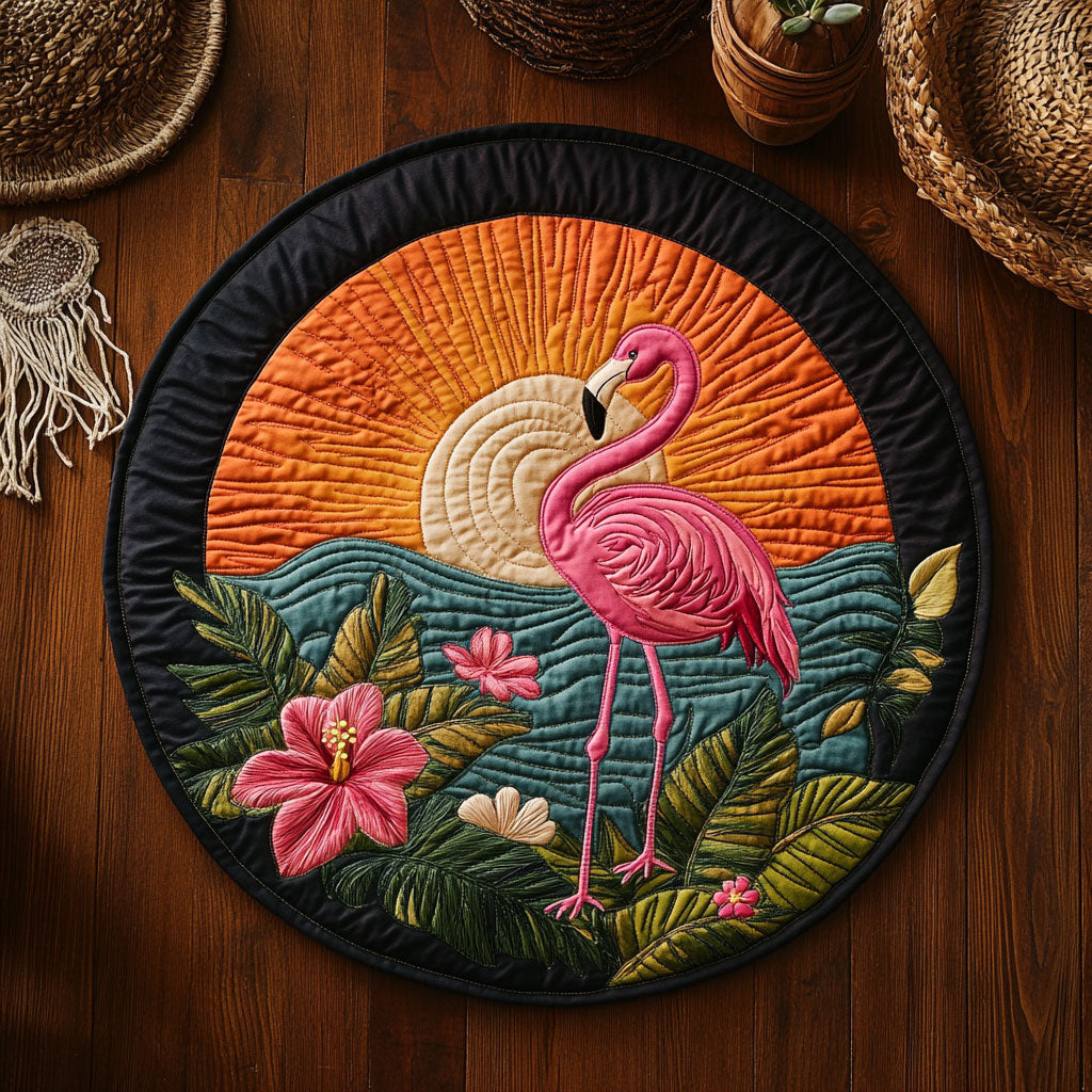 Sunset Paradise Flamingo WY0107171CL Quilted Round Mat