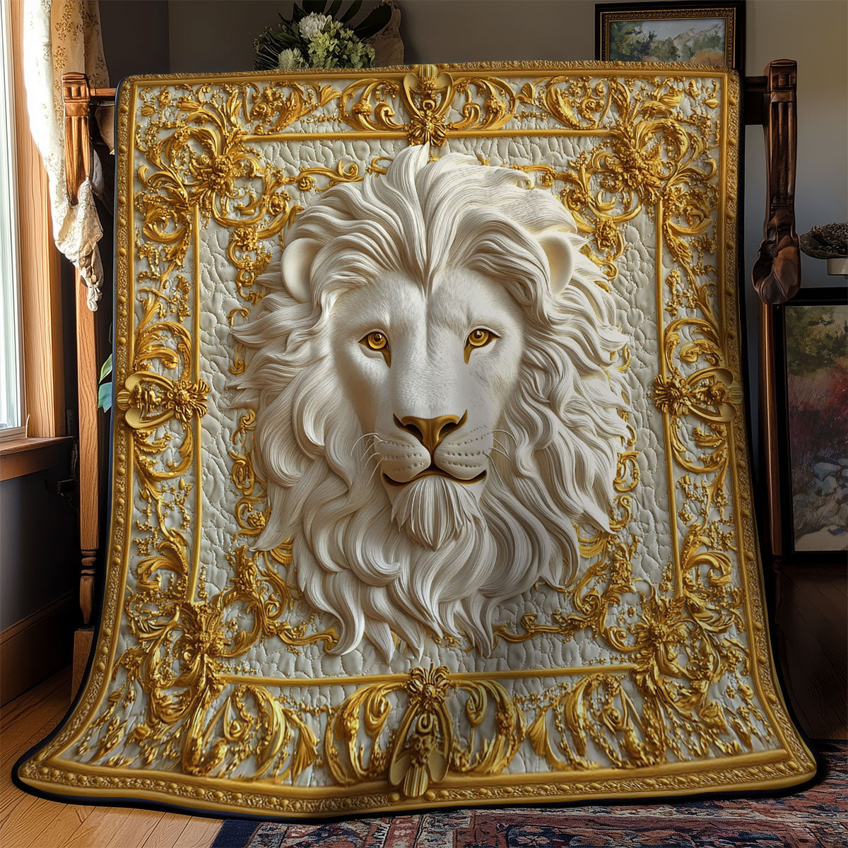 Lion In Gold Flower WY2201073CL Quilt