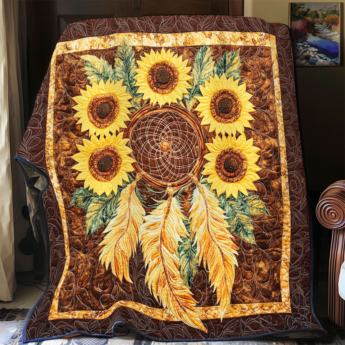 Feather Dreamcatcher And Sunflower WY1002065CL Quilt