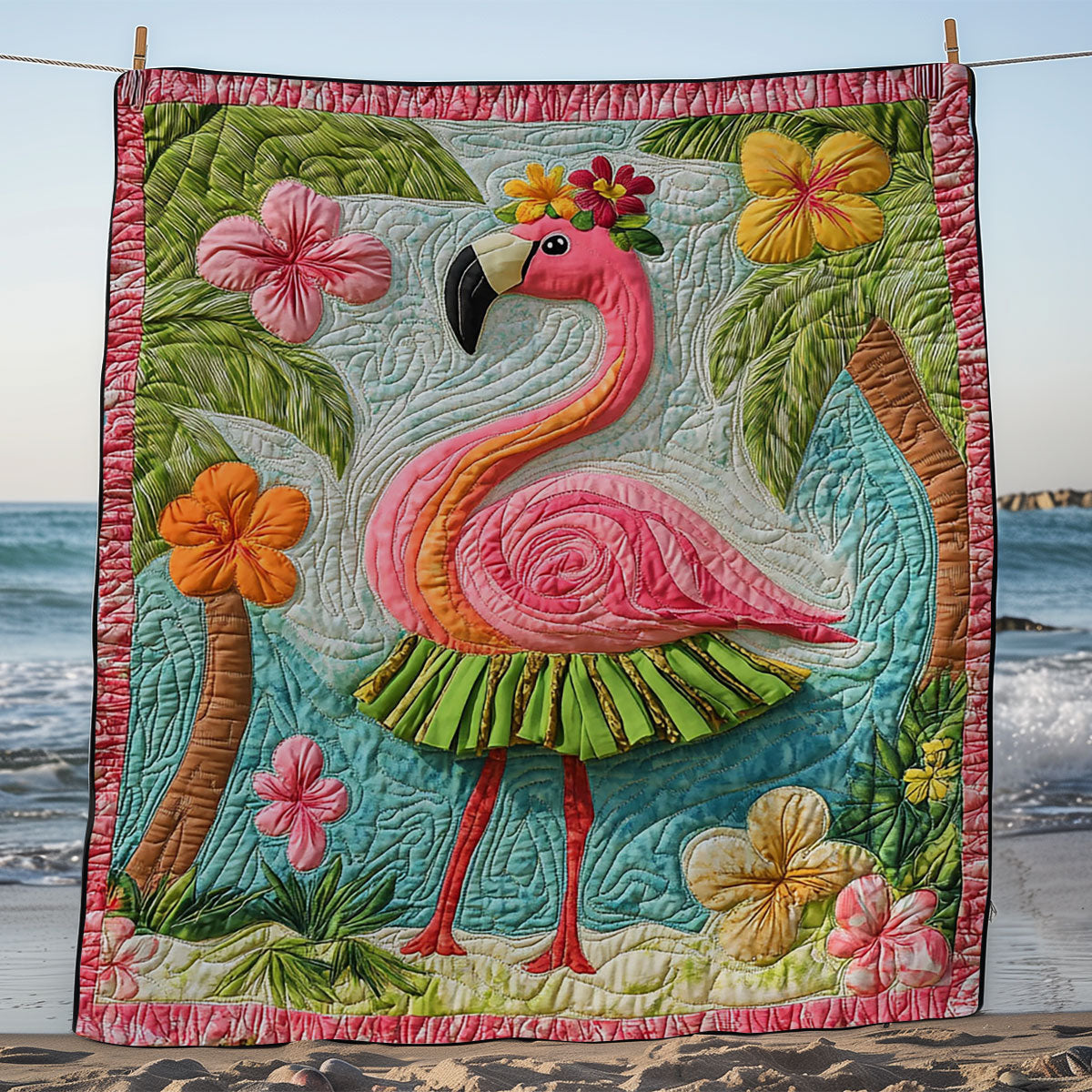 Beach Bloom Flamingo WY3103021CL Quilt