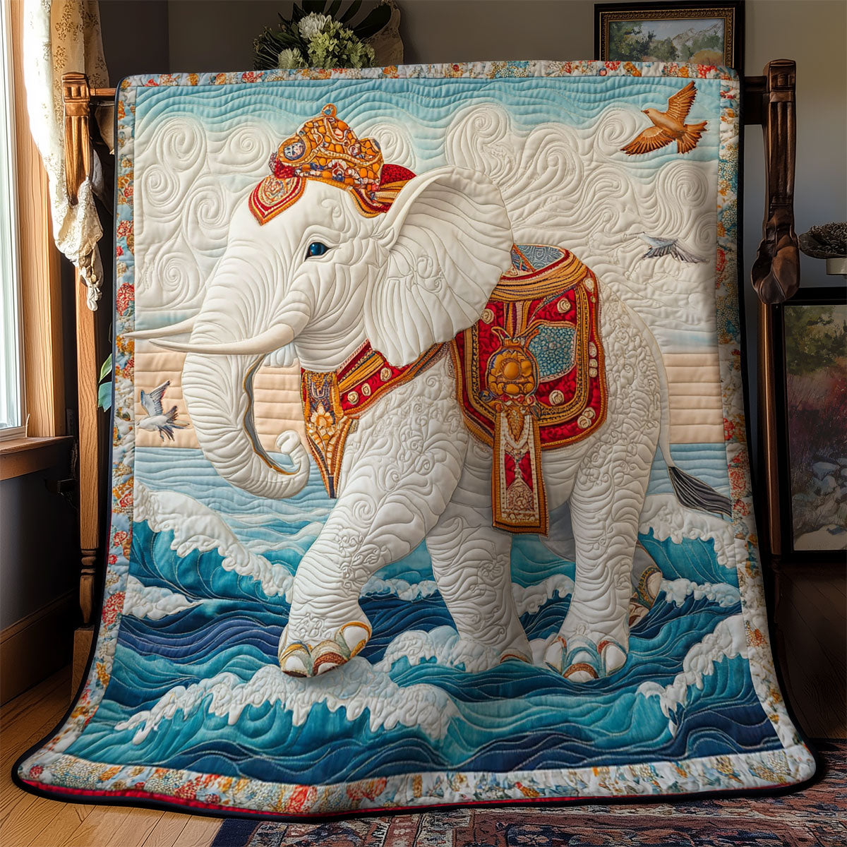 Glorious Elephant In Ocean WY1002080CL Quilt