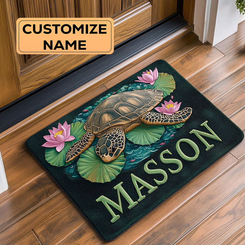 Turtle Lotus CW2508018CL Personalized Doormat
