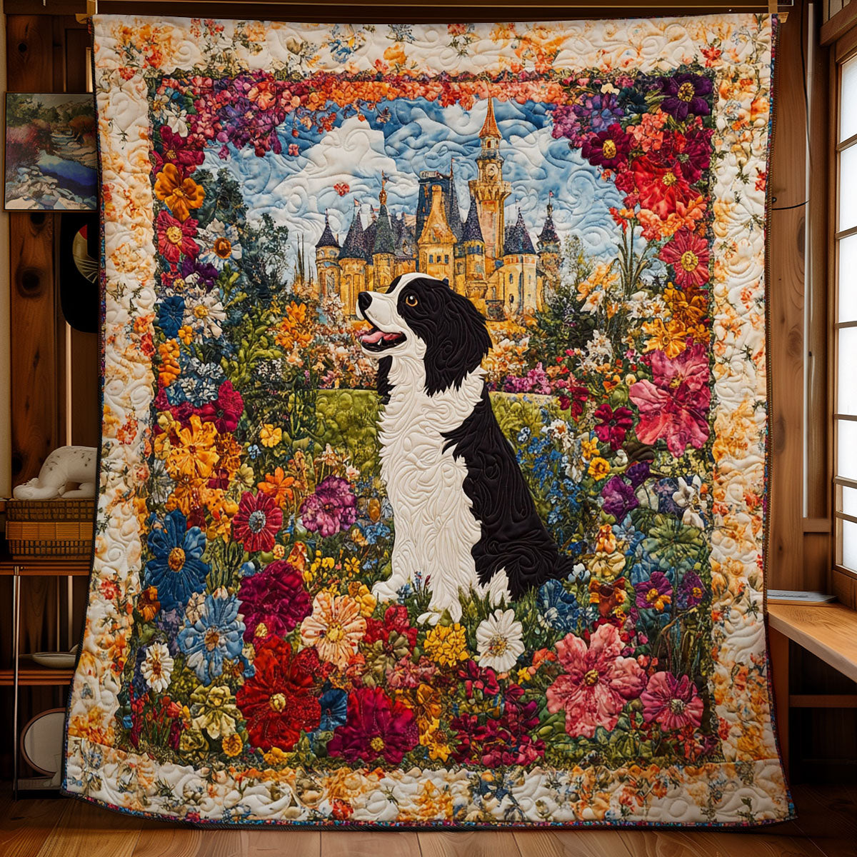 Dog In Colorful Garden WY0402012CL Quilt