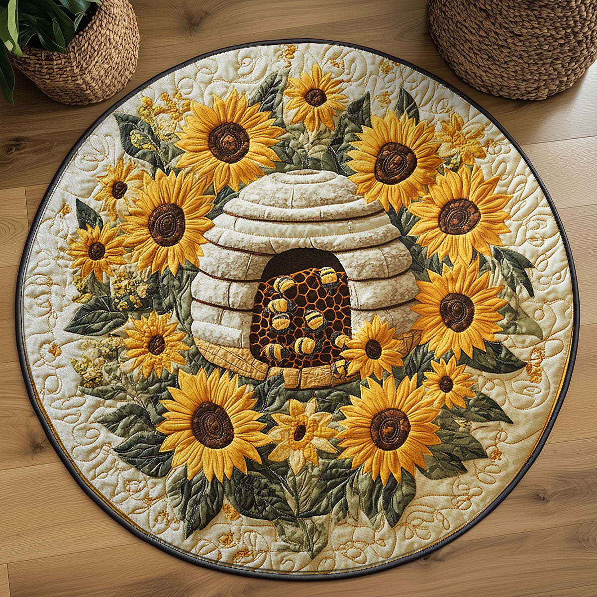 Sunflower Hive WY2203063CL Quilted Round Mat