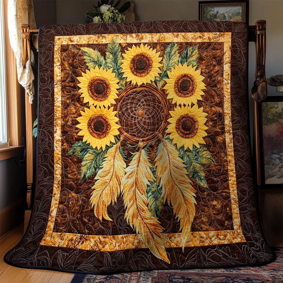 Feather Dreamcatcher And Sunflower WY1002065CL Quilt