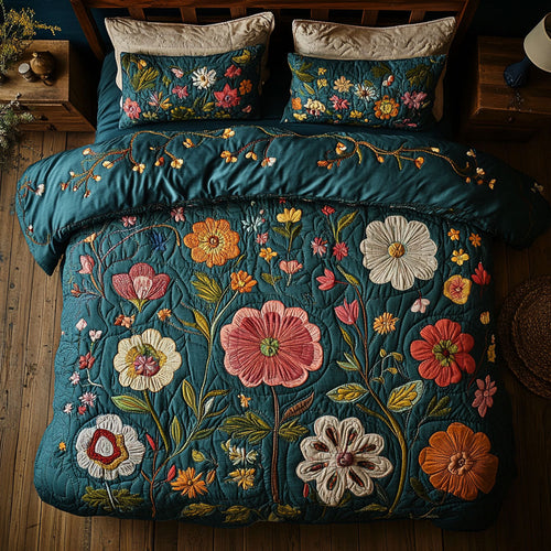 Teal Floral Garden WY0503077CL Duvet Cover Set