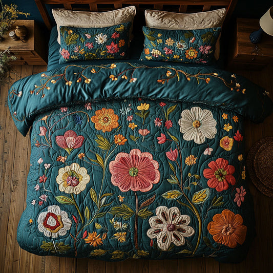 Teal Floral Garden WY0503077CL Duvet Cover Set