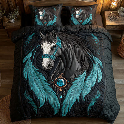 Black Horse Teal Feather WY1306002CL Duvet Cover Set