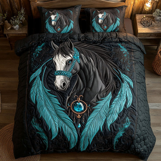 Black Horse Teal Feather WY1306002CL Duvet Cover Set