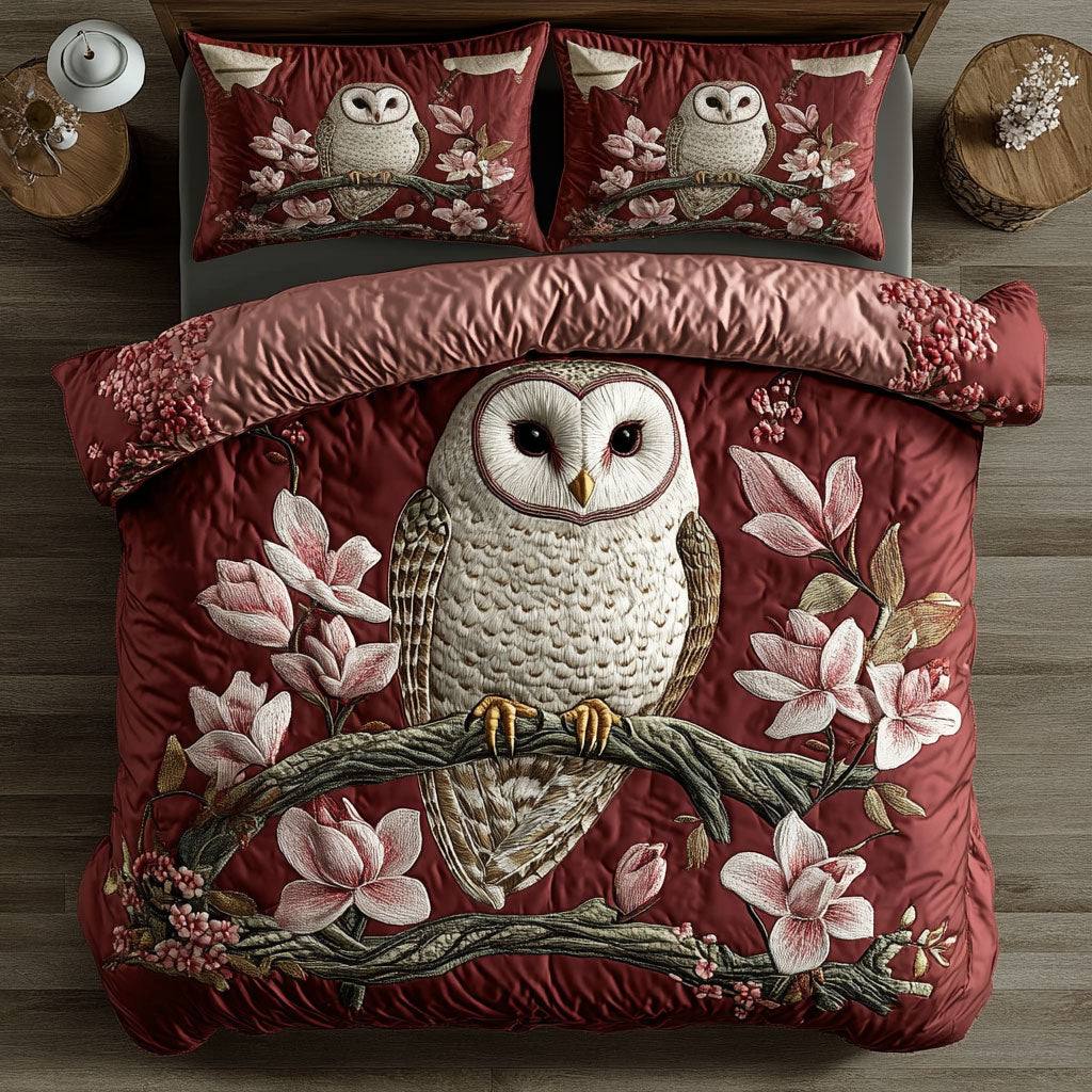 Owl In Pink Magnolia WY1904054CL Duvet Cover Set