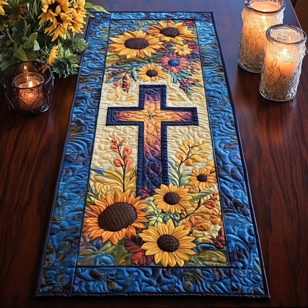 Sunflower Cross WY0901143CL Quilted Table Runner