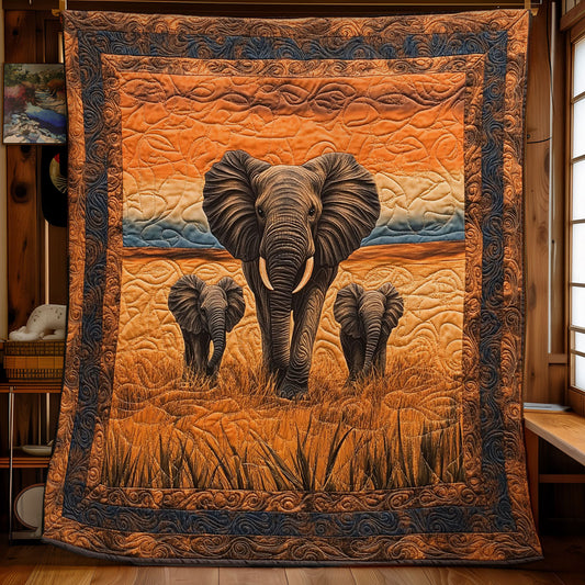 Elephant Family In Sunset WY2103043CL Quilt