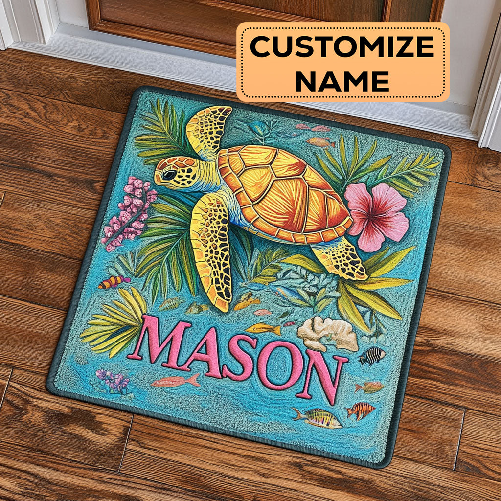 Turtle Bloom CW2508016CL Personalized Doormat