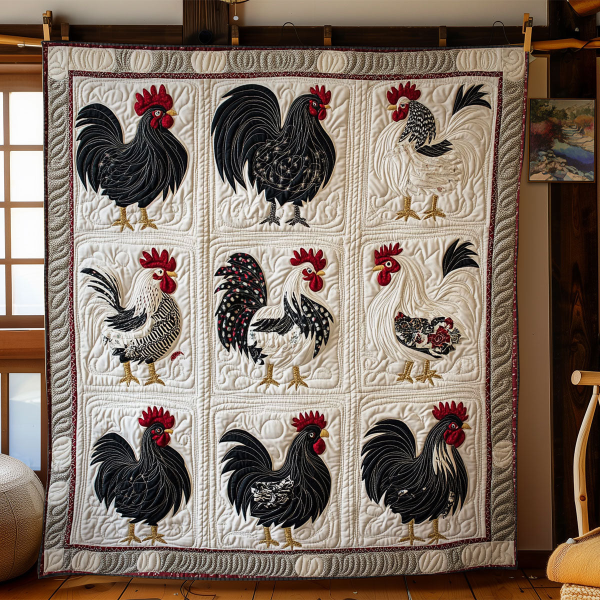 Black And White Rooster WY1303006CL Quilt