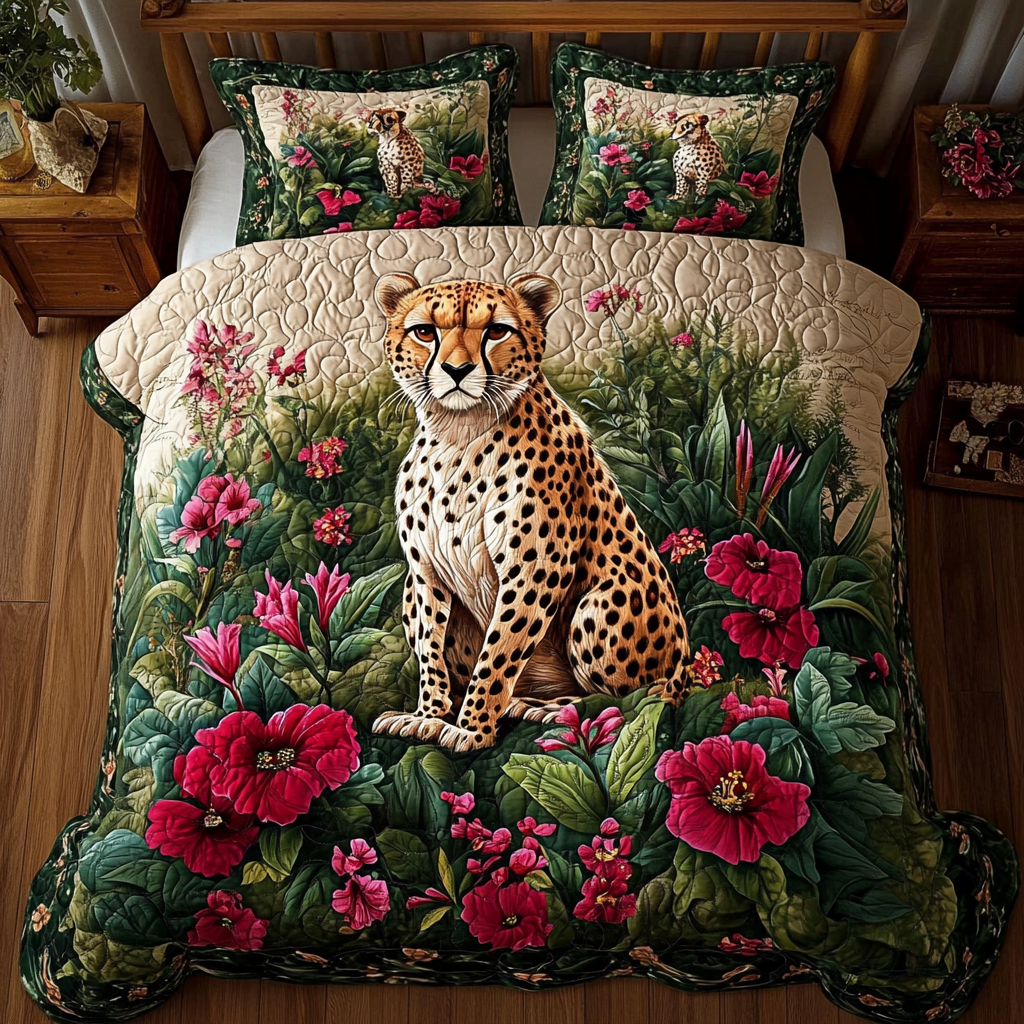 Cheetah And Hibiscus WY1001018CL Duvet Cover Set