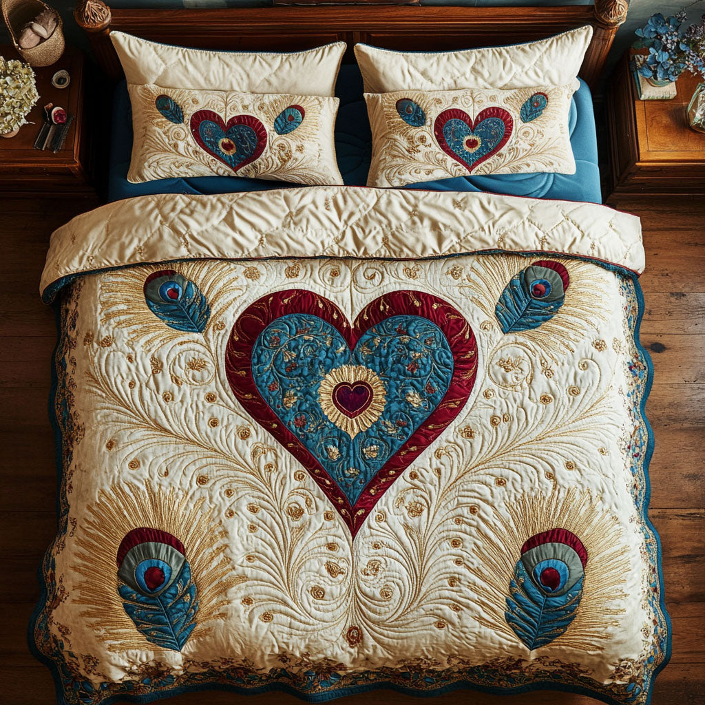 Majestic Peacock Feather Heart WY0703060CL Duvet Cover Set