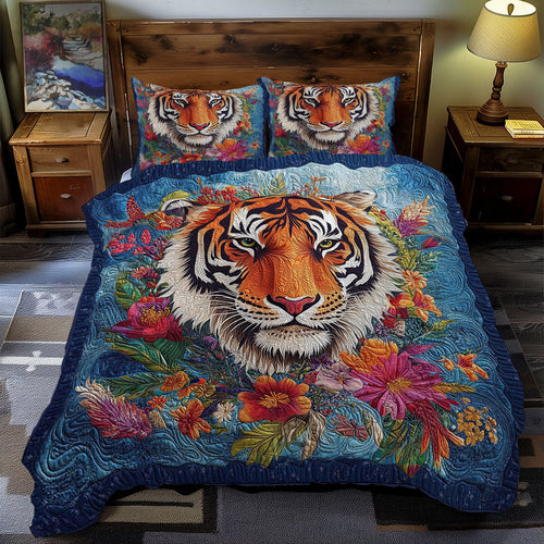 Tiger Portrait In Flower WY1701114CL Duvet Cover Set