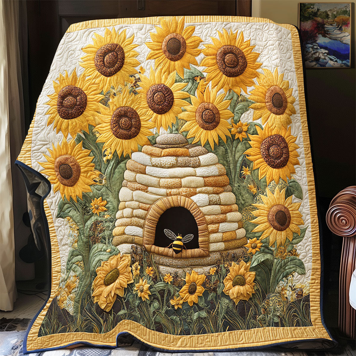 Beehive In Sunflower Garden WY2403007CL Quilt