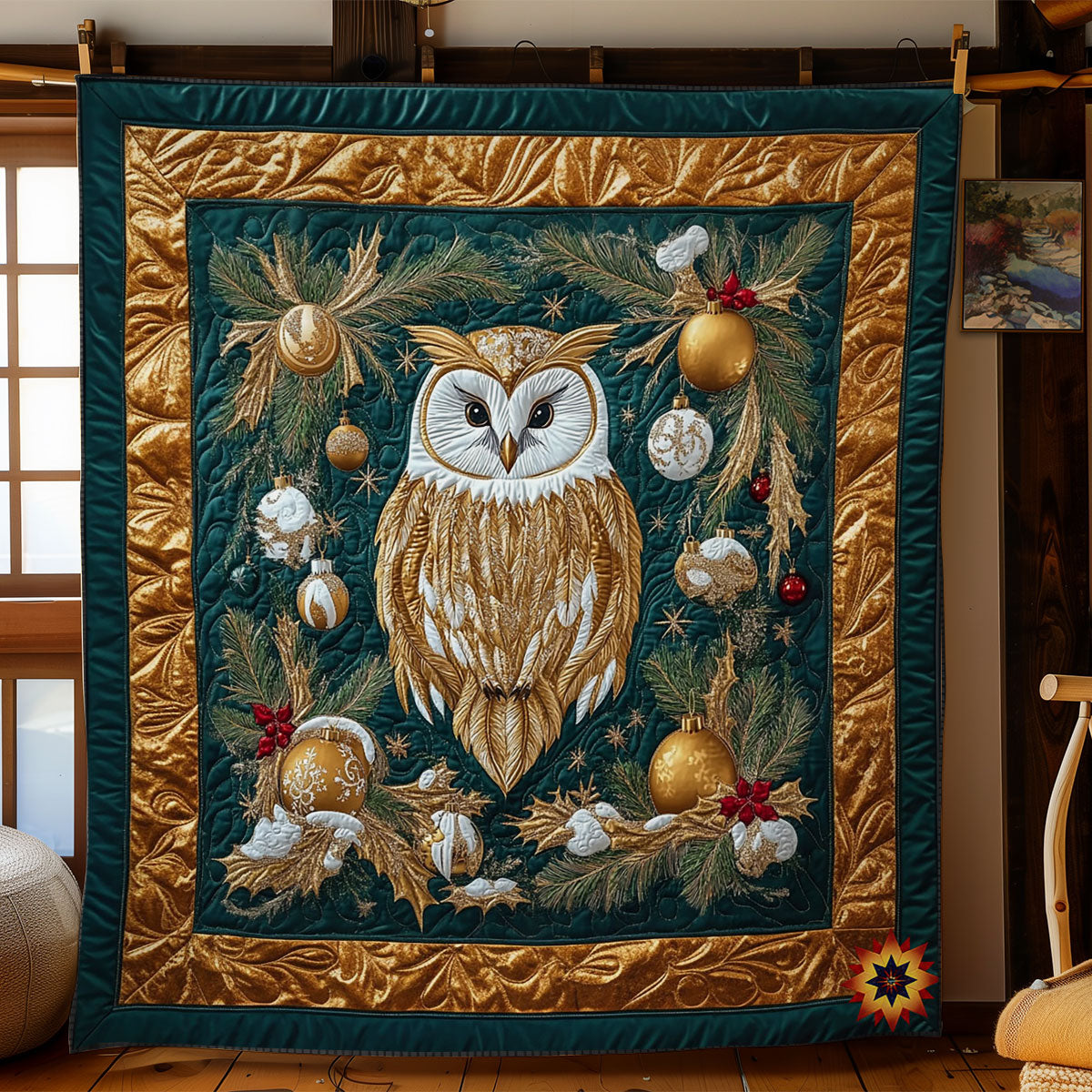 Owl In Bauble Wreath WY2312050CL Quilt