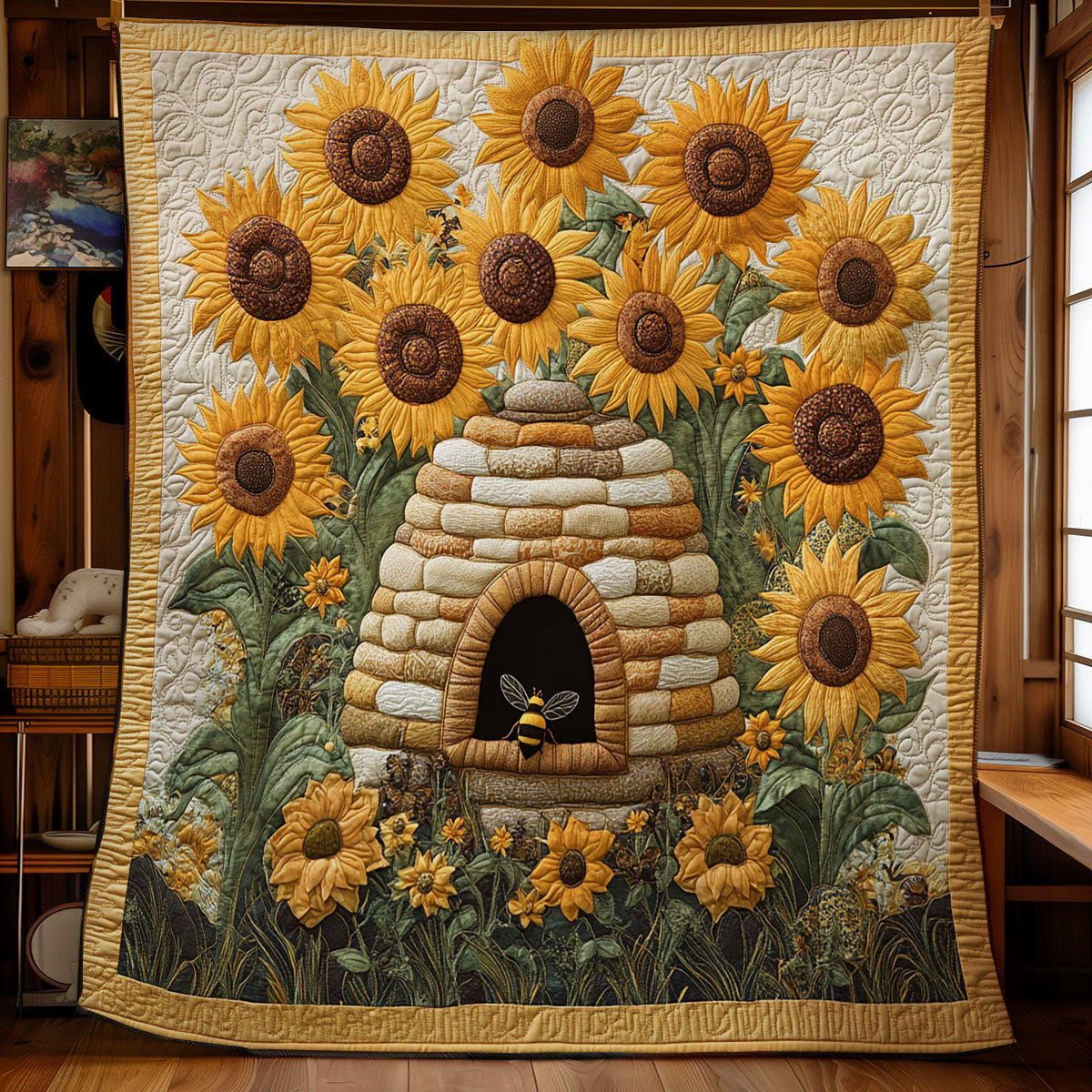 Beehive In Sunflower Garden WY2403007CL Quilt