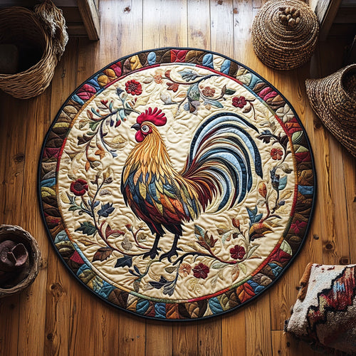Barnyard Bloom With Rooster WY0107080CL Quilted Round Mat