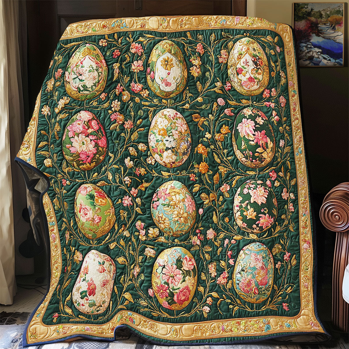 Vintage Botanica Easter Egg WY1103058CL Quilt