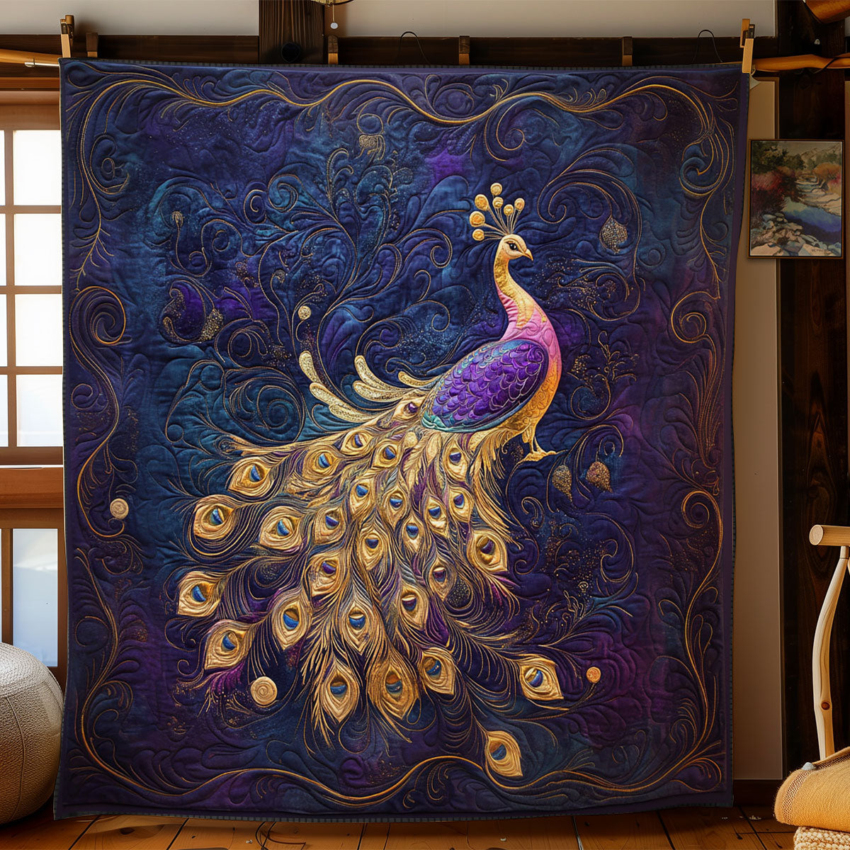 Elegant Purple Peacock WY1002054CL Quilt