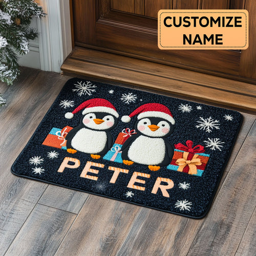 Santa Hat Penguins CP1808006CL Personalized Doormat