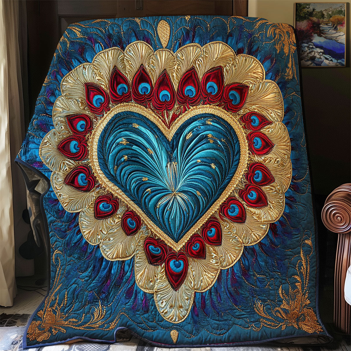 Peacock Heart WY1303079CL Quilt