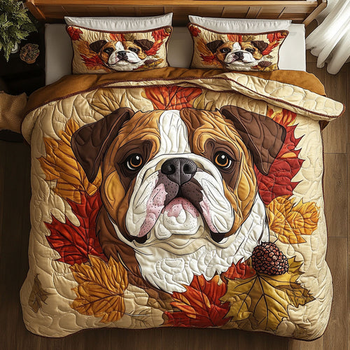 Bulldog In Autumn Leaves WY0807015CL Duvet Cover Set