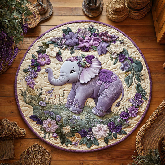 Purple Floral Elephant WY1406063CL Quilted Round Mat