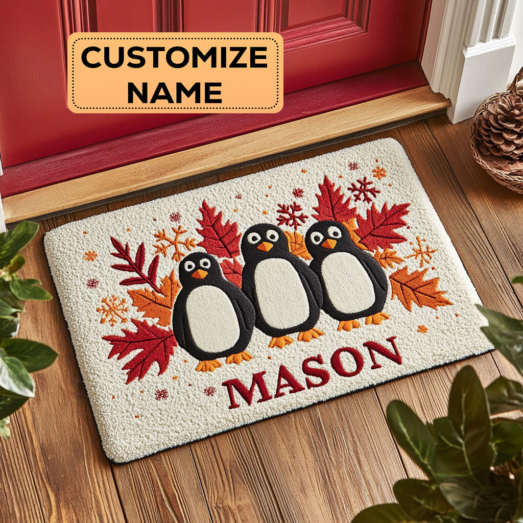 Penguin Fall CW1508056CL Personalized Doormat