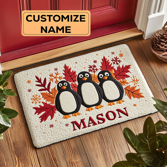 Penguin Fall CW1508056CL Personalized Doormat