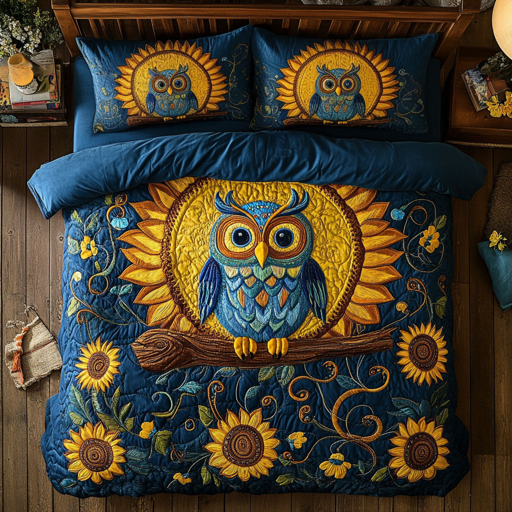Owl In Sunflower Ray WY1904056CL Duvet Cover Set