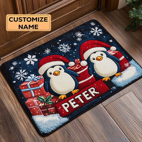 Snowflake Penguins CP1808016CL Personalized Doormat