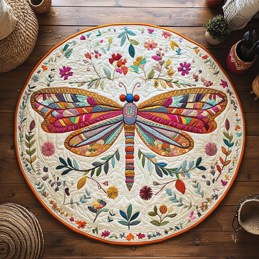 Vibrant Rainbow Dragonfly WY0107183CL Quilted Round Mat