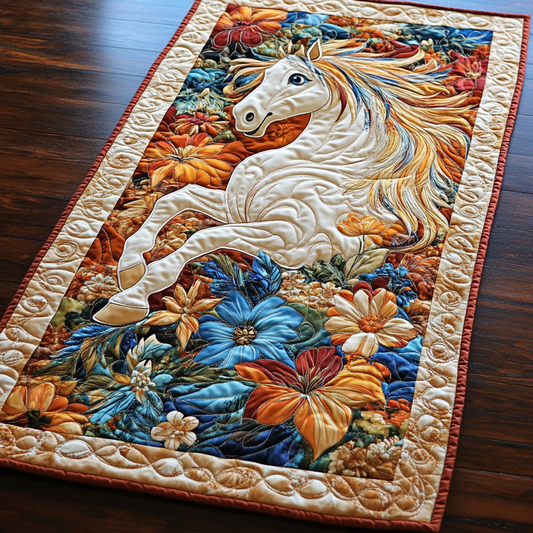 Flower White Horse WY0901131CL Quilted Table Runner