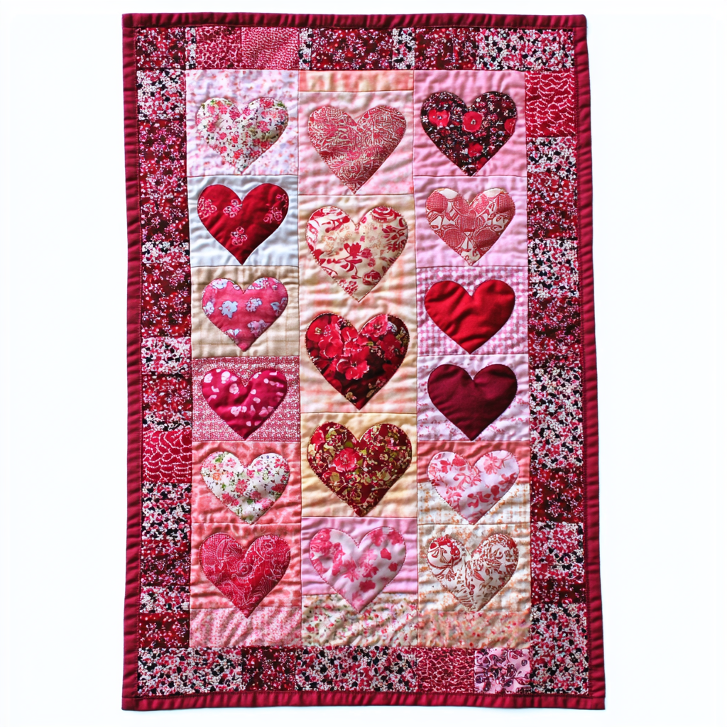 Pink Hearts WY1901041CL Quilted Table Runner