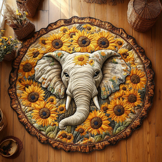 Head Of Sunflower Elephant WY1006046CL Quilted Round Mat