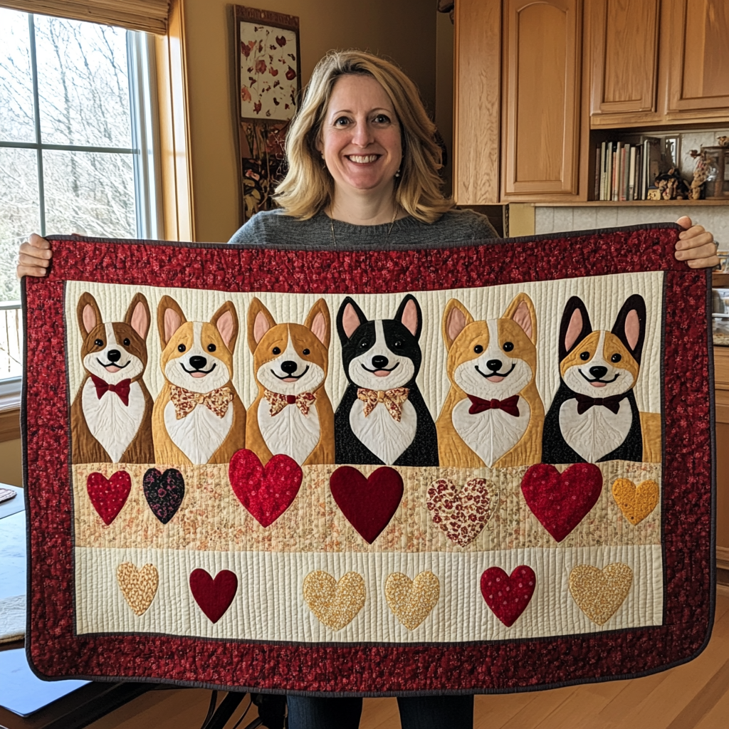 Hearts And Corgi WY1901027CL Quilted Table Runner