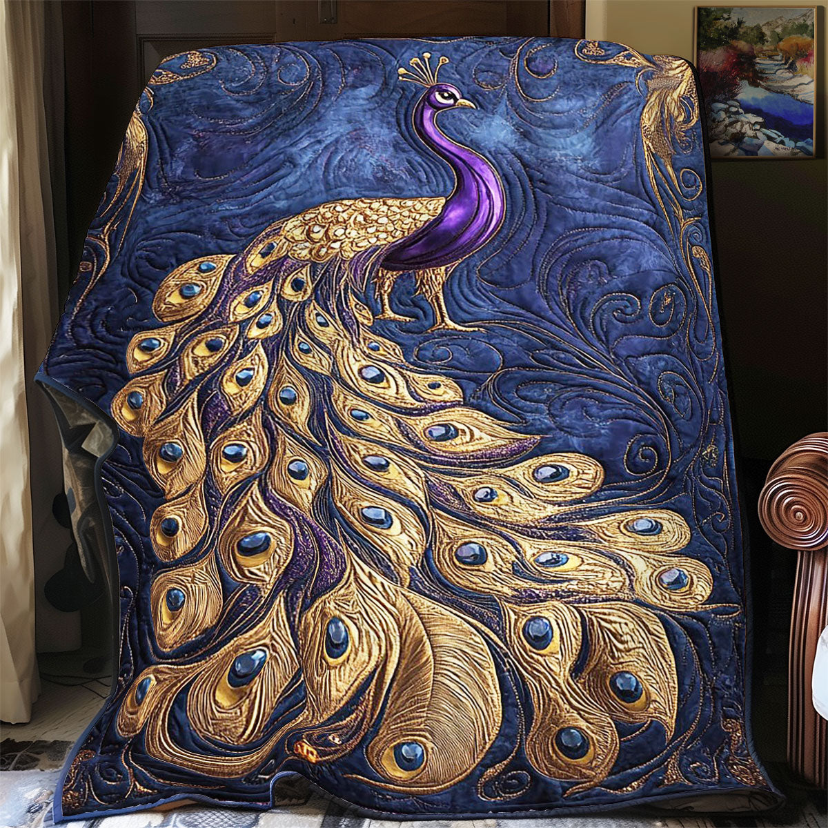 Gold Feather Peacock WY1002082CL Quilt